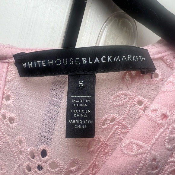 WHBM Pastel Pink Eyelet Lace Dress V-Neck Tie String Puff Sleeves Size S - Picture 8 of 8